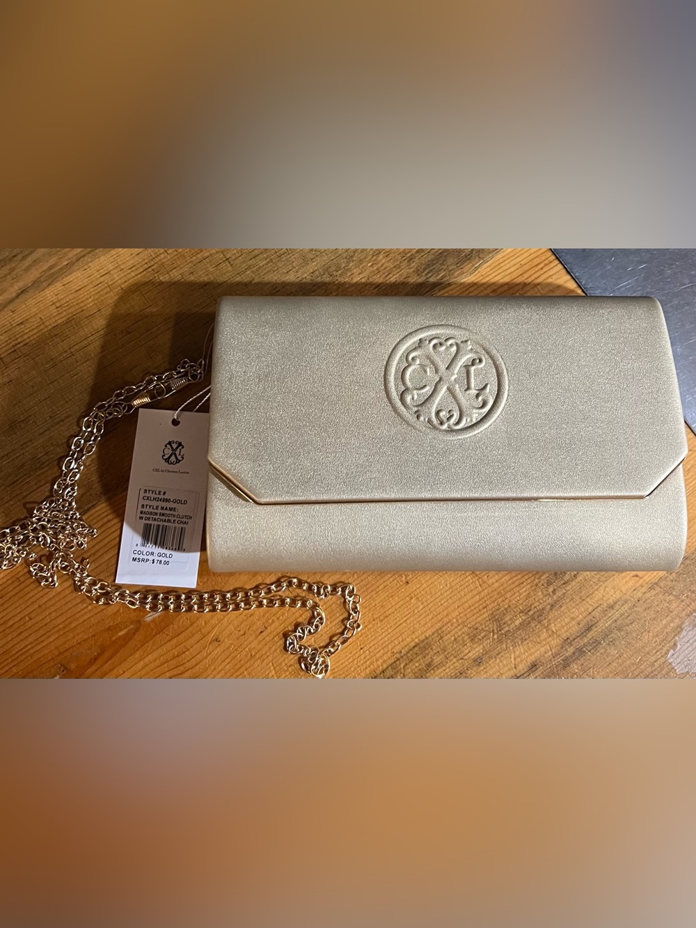 Christian Lacroix Metallic Gold Envelope Clutch with Chain